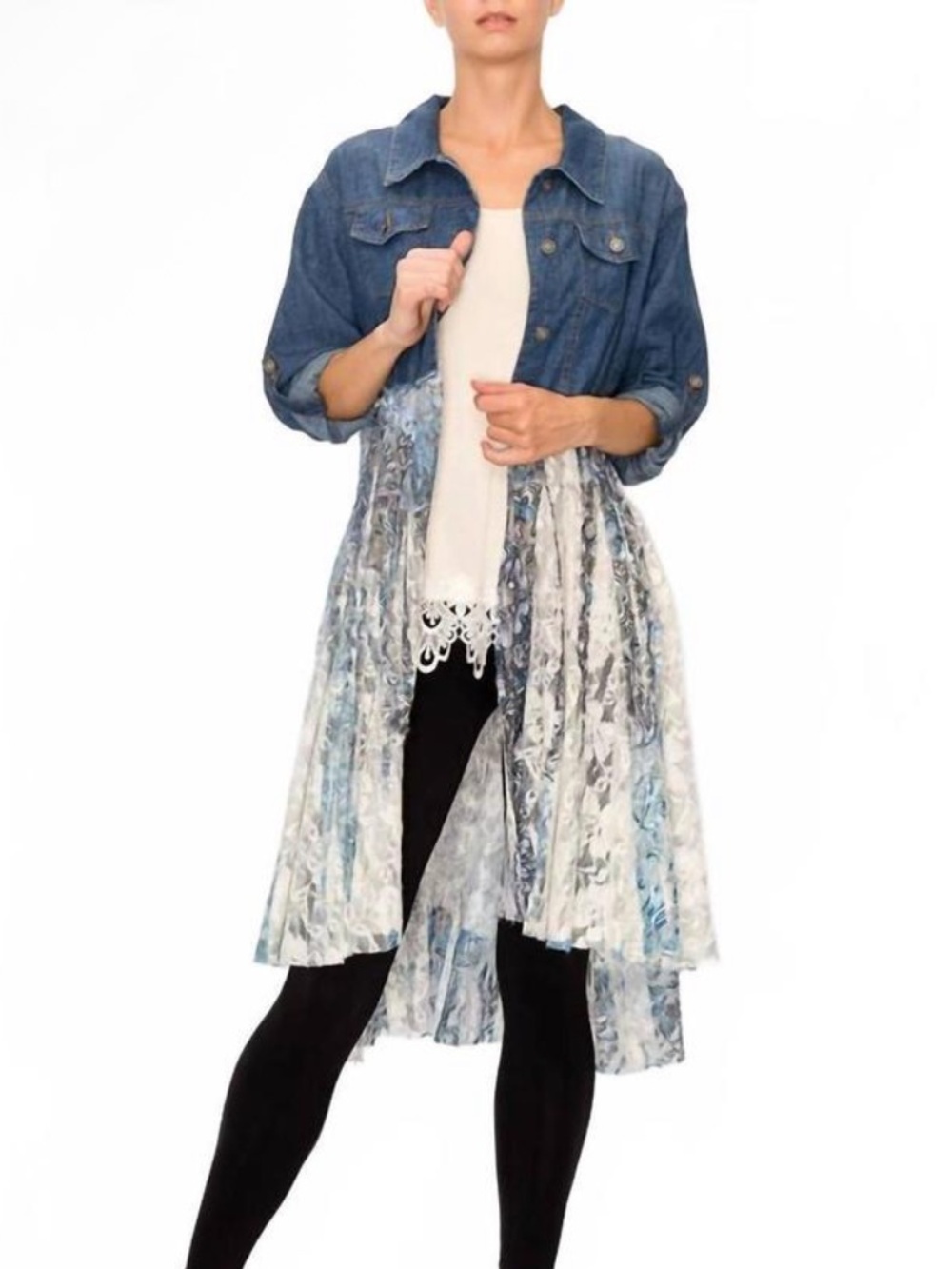 Denim Jacket with Blue & White Tie-Dye Duster Overlay